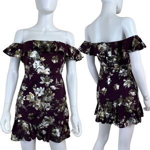 Tularosa Ivy Women Size S Floral Ruffle Metallic Off The Shoulder Mini Dress